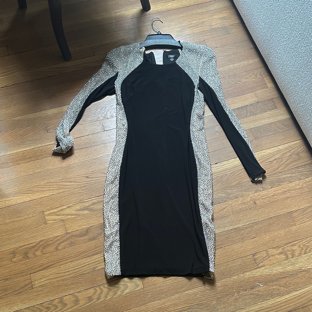 Aqua Black Bodycon Dress with silver bead side panels